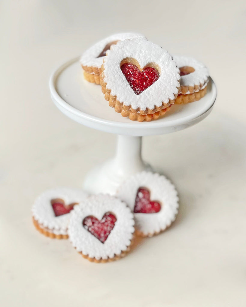 Heart Linzer Cookies with Powdered Sugar The Solvang Bakery